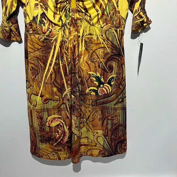 APT 9 Womens Yellow Browns Paisley Scoop Neck Short Sleeve Mini Dress Medium NWT - Picture 2 of 7
